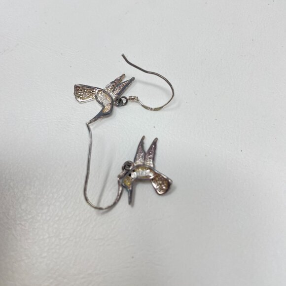 Sterling Silver Hummingbird Earrings Marked 925 Dainty Hanging Minimal - Picture 6 of 9